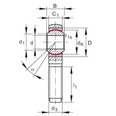 桿端軸承 GAKSL5-PS, 根據(jù) DIN ISO 12 240-4 標(biāo)準(zhǔn)，特種鋼材料，帶左旋外螺紋，免維護(hù)