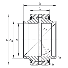 關(guān)節(jié)軸承 GE70-HO-2RS, 根據(jù) DIN ISO 12 240-1 標(biāo)準(zhǔn), 需維護，兩側(cè)唇密封