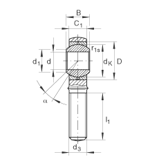 桿端軸承 GAKR30-PB, 根據(jù) DIN ISO 12 240-4 標(biāo)準(zhǔn)，帶右旋外螺紋，需維護(hù)
