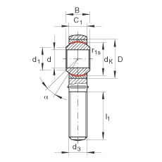 桿端軸承 GAKL18-PW, 根據(jù) DIN ISO 12 240-4 標(biāo)準(zhǔn)，帶左旋外螺紋，需維護(hù)