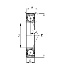 主軸軸承 B7205-E-T-P4S, 調(diào)節(jié)，成對或單元安裝，接觸角 α = 25°，限制公差