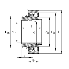 自調(diào)心球軸承 2208-K-2RS-TVH-C3 + H308, 根據(jù) DIN 630 和 DIN 5415 標(biāo)準(zhǔn)的主要尺寸, 帶錐孔和緊定套，兩側(cè)唇密封