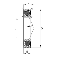 主軸軸承 HCB7003-E-2RSD-T-P4S, 調(diào)節(jié)，成對或單元安裝，接觸角 α = 25°，陶瓷球，兩側(cè)唇密封，非接觸，限制公差