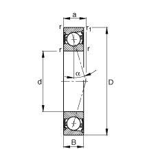 主軸軸承 B7205-C-2RSD-T-P4S, 調(diào)節(jié)，成對安裝，接觸角 α = 15°，兩側(cè)唇密封，非接觸，加嚴(yán)公差