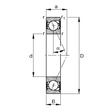 主軸軸承 B7205-E-2RSD-T-P4S, 調(diào)節(jié)，成對(duì)安裝，接觸角 α = 25°，兩側(cè)唇密封，非接觸，限制公差